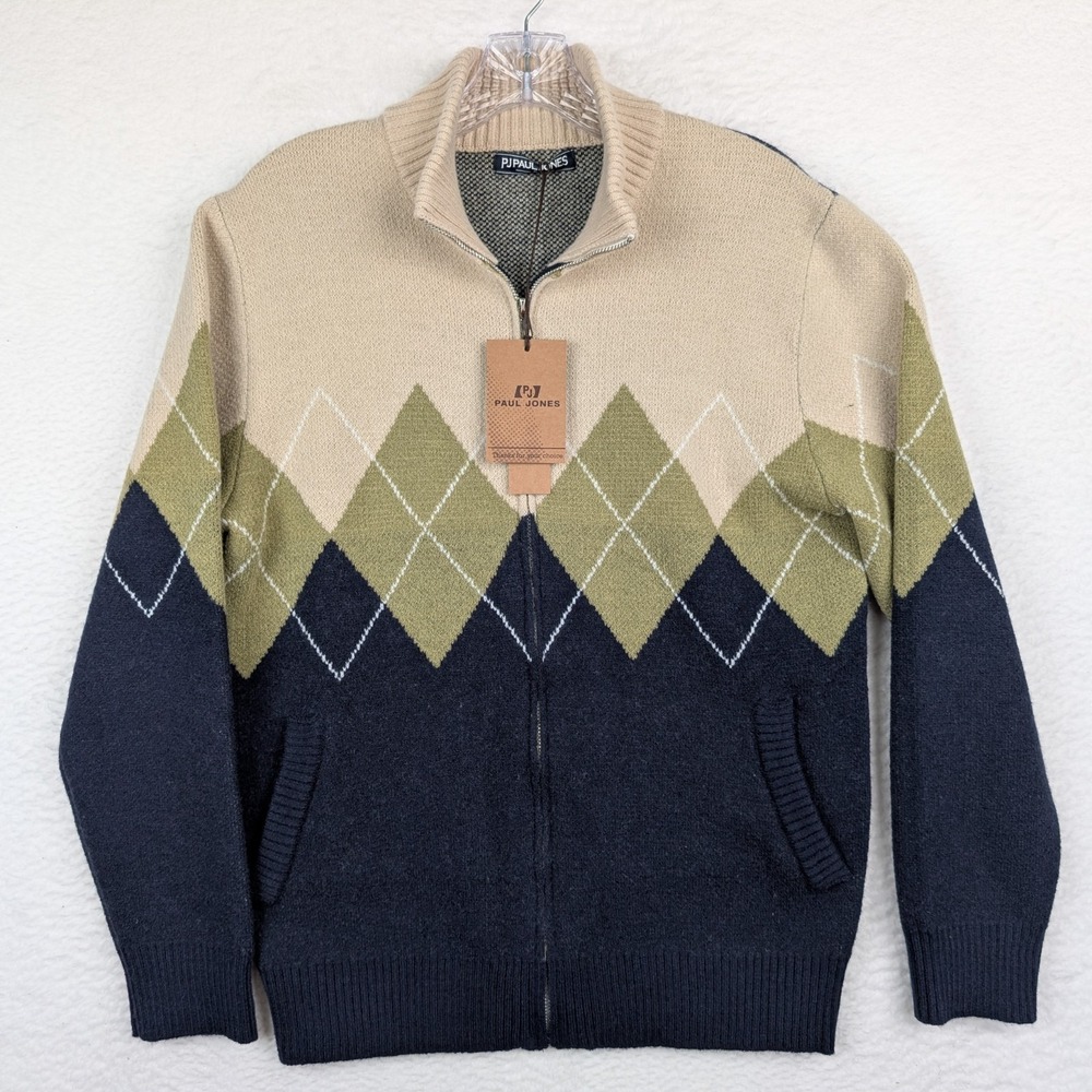 NWT Paul Jones Blue Sweater Mens Small Argyle Diamond Preppy Fall Classic Soft